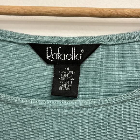 Vintage Linen Midi Coastal Button-Closure Scoop Neck Shift Dress - Size 14 - Picture 5 of 8